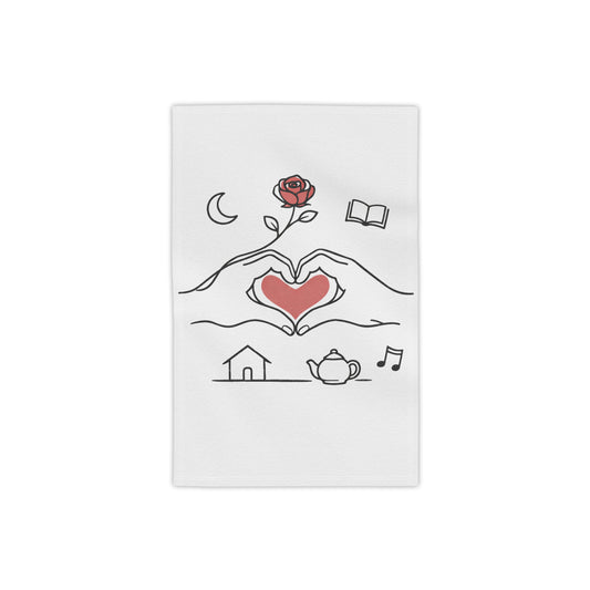 Beach Towel — Heart Hands Rose Design (Moon, Book, Tea, Home Icons) Merit Sell