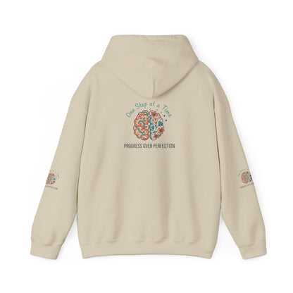 Hoodie — 'One Step at a Time' Brain & Flowers Motivational Pullover
