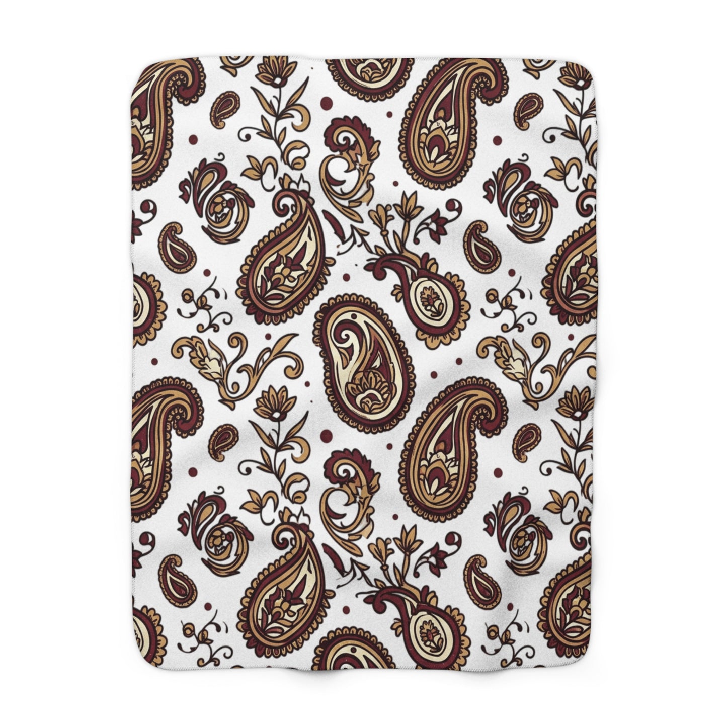 Paisley Sherpa Fleece Blanket — Cozy Brown Vintage Pattern
