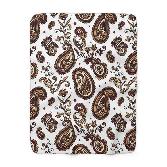 Paisley Sherpa Fleece Blanket — Cozy Brown Vintage Pattern