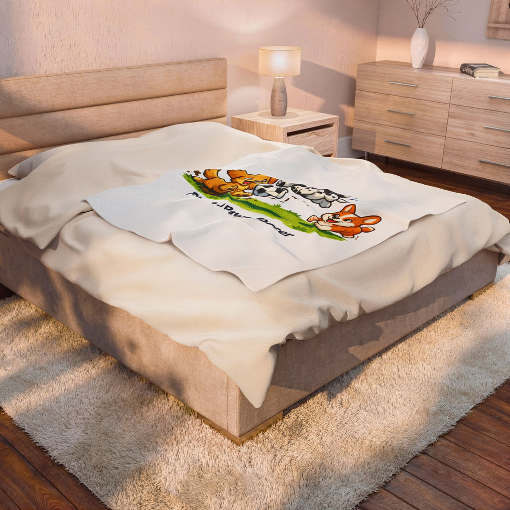 Plush Blanket - Playful Paws Soccer Cute Puppy Soccer Design