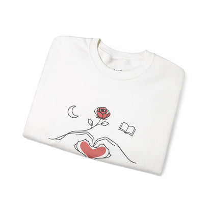 Crewneck Sweatshirt — Heart Hands Rose Illustration (Cozy Home & Self‑Care Vibe)