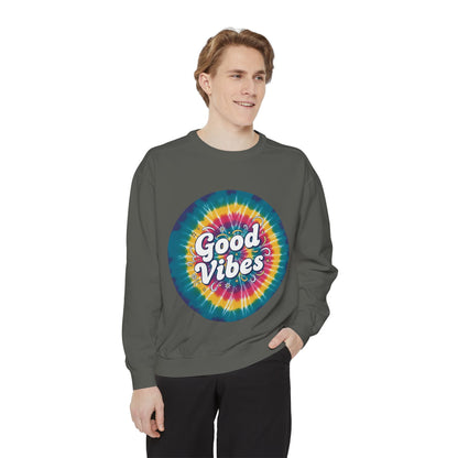 Tie-Dye "Good Vibes" Sweatshirt — Retro Colorful Cozy Pullover