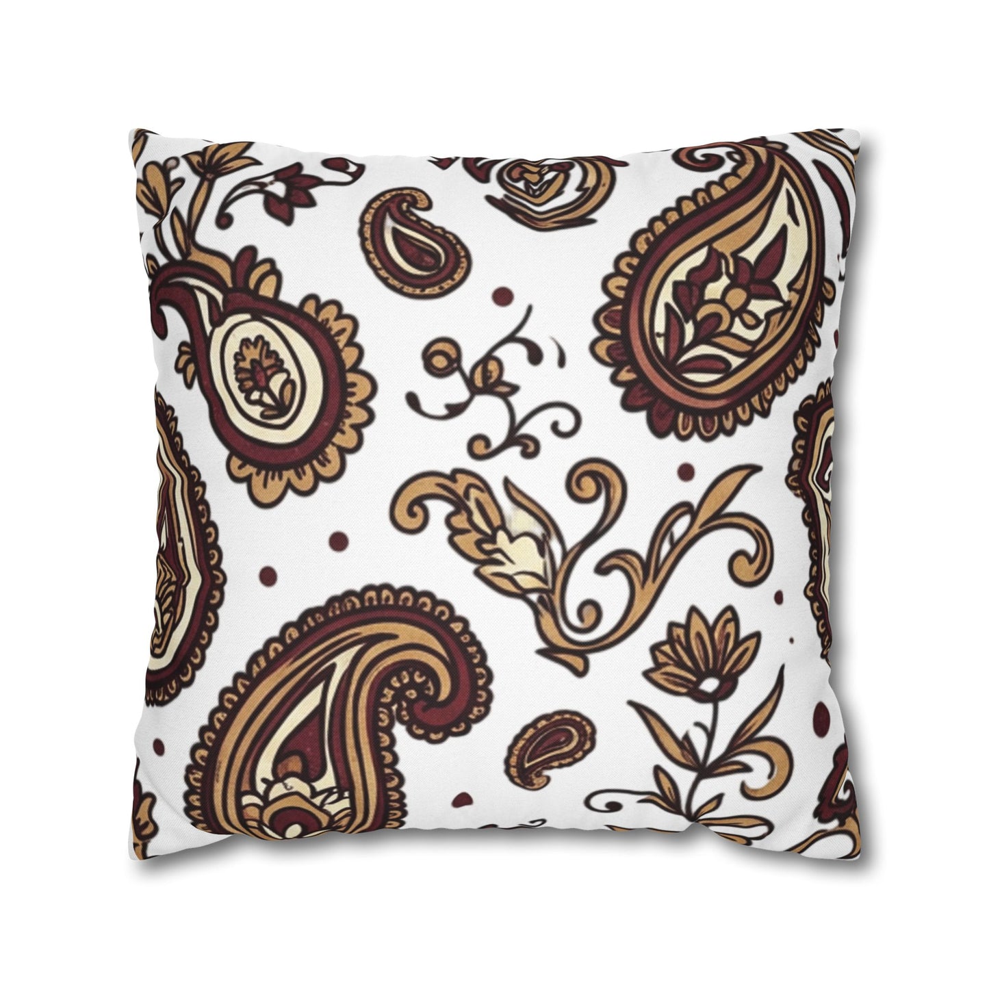 Paisley Pattern Decorative Pillow Cover — Brown & Gold Square Throw Pillowcase