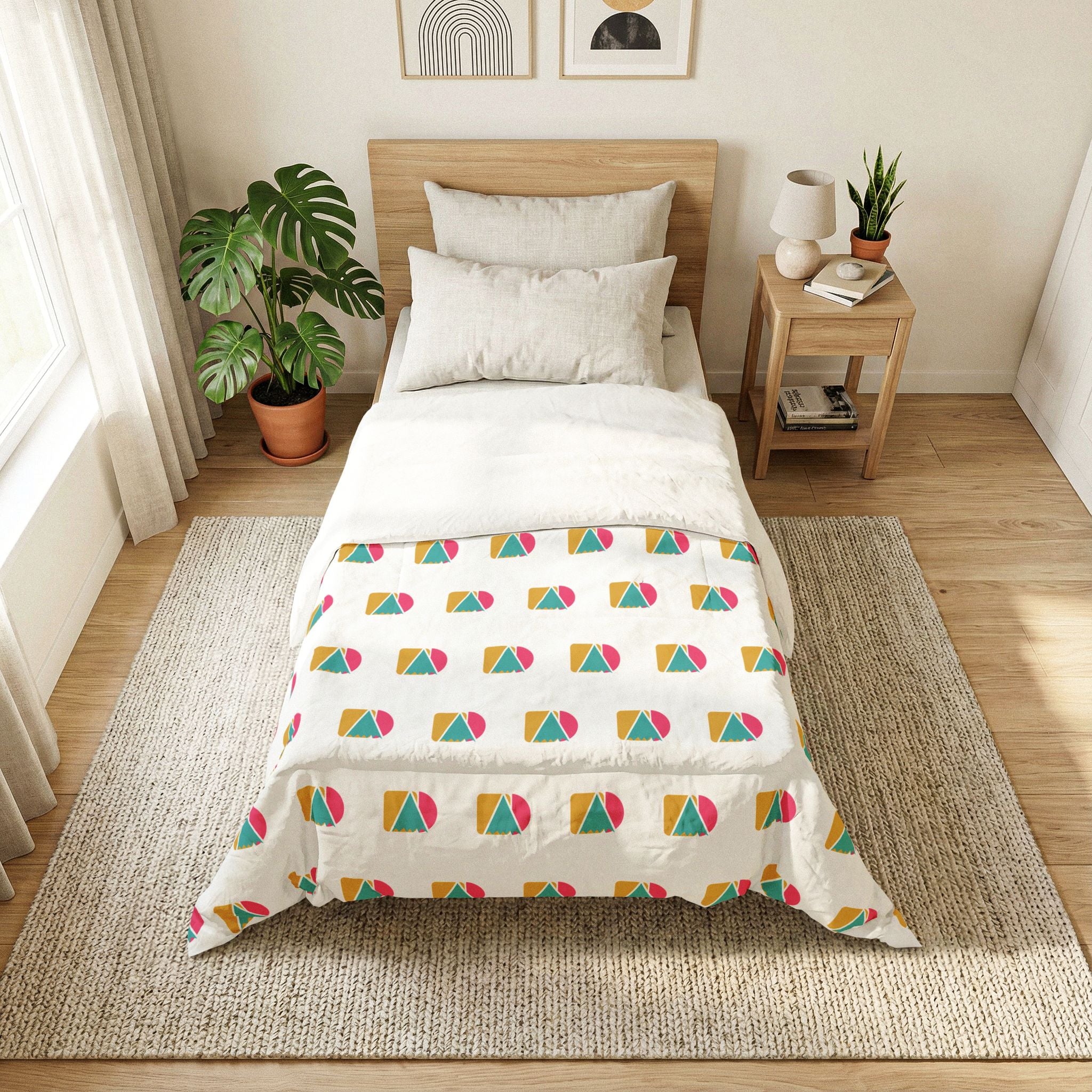 Geometric Rainbow Cotton Comforter — Colorful Modern Beach Ball Pattern Bedspread