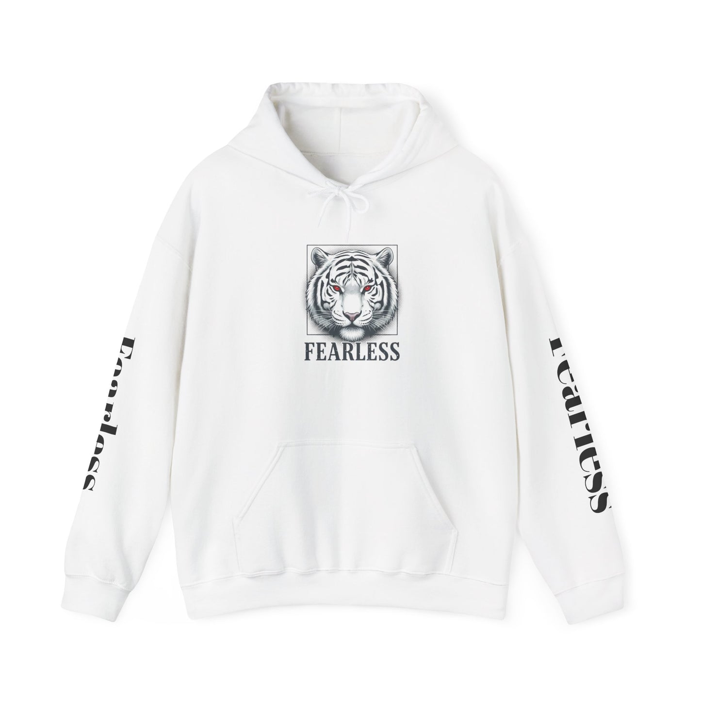 Fearless White Tiger Hoodie — 'FEARLESS' Graphic Hooded Sweatshirt