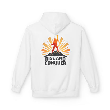 Rise and Conquer Hoodie - Motivational Sunrise Adventure Pullover