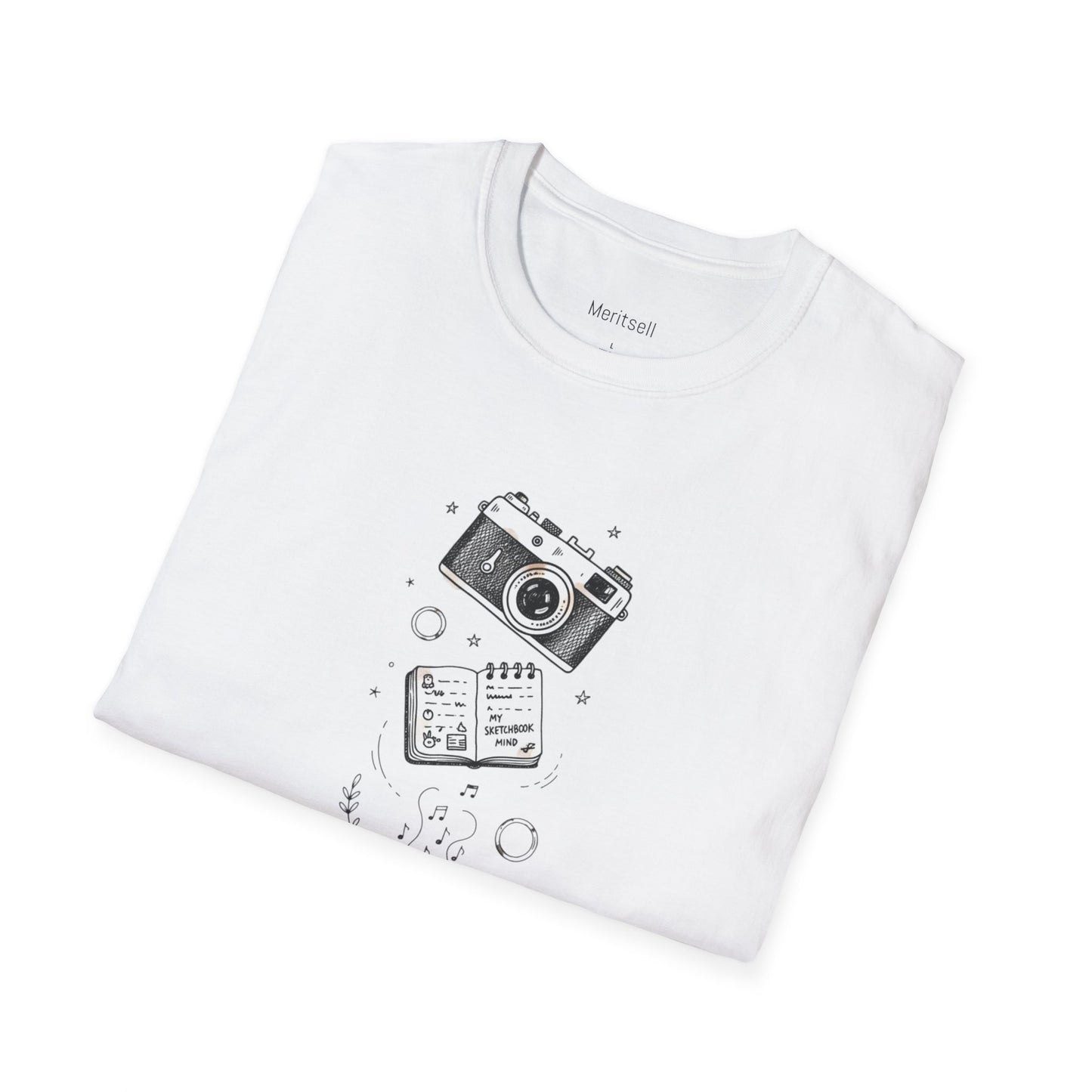 Photography & Coffee Graphic Tee — Camera, Notebook, Coffee Cup Design