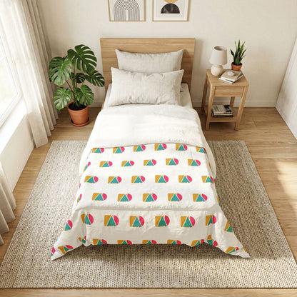 Geometric Rainbow Cotton Comforter — Colorful Modern Beach Ball Pattern Bedspread