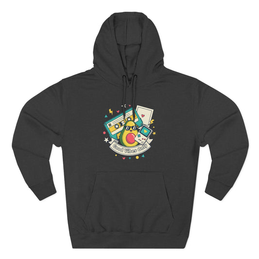 Good Vibes Only Hoodie — Retro Cassette Graphic Fleece Hoodie