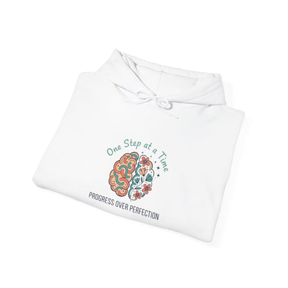 Hoodie — 'One Step at a Time' Brain & Flowers Motivational Pullover