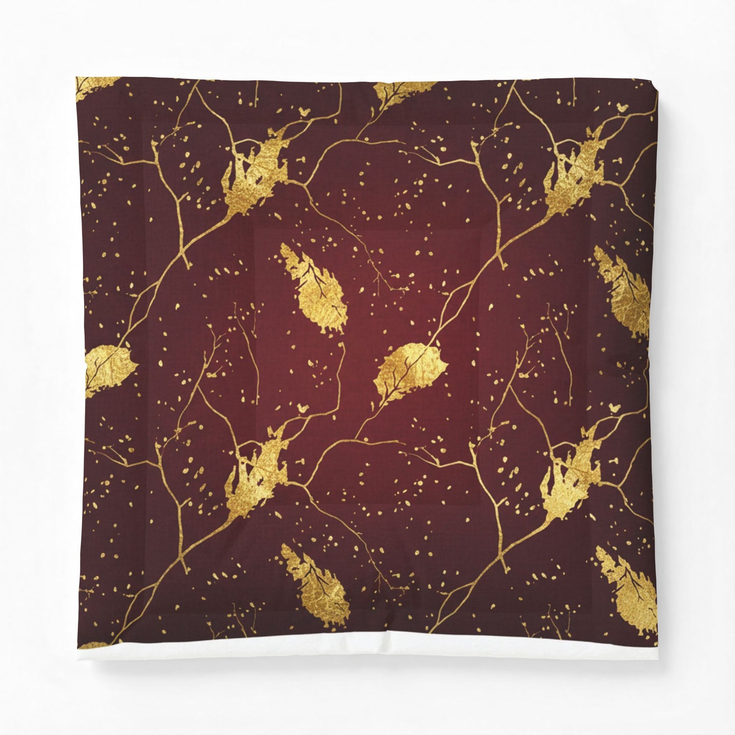 Gold Leaf Cotton Comforter - Burgundy Botanical Bedding