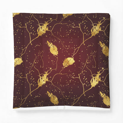 Gold Leaf Cotton Comforter - Burgundy Botanical Bedding
