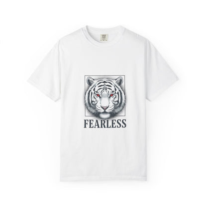 Fearless White Tiger T-Shirt — Bold Graphic Tee with 'FEARLESS' Text