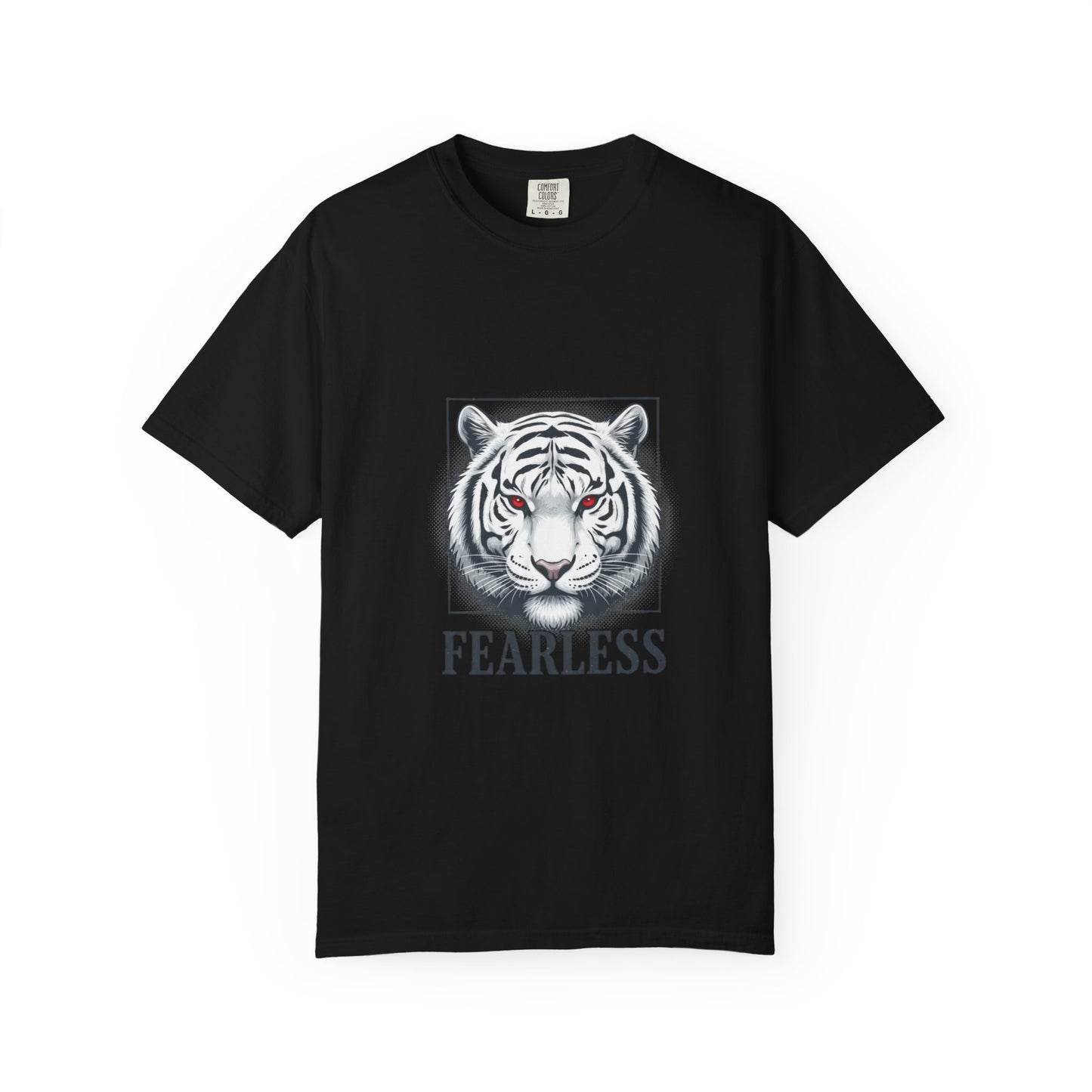 Fearless White Tiger T-Shirt — Bold Graphic Tee with 'FEARLESS' Text
