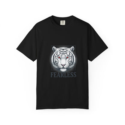 Fearless White Tiger T-Shirt — Bold Graphic Tee with 'FEARLESS' Text
