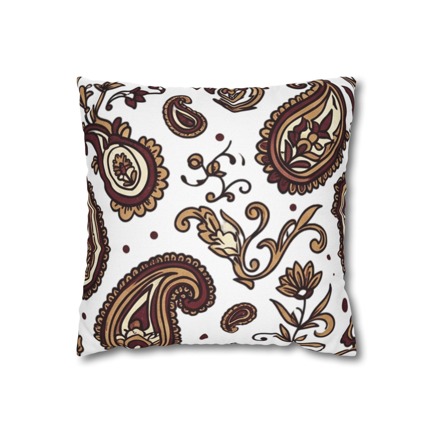Paisley Pattern Decorative Pillow Cover — Brown & Gold Square Throw Pillowcase