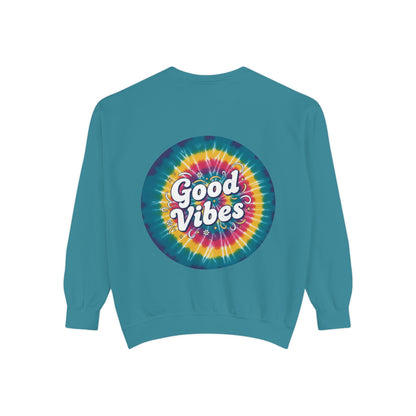 Tie-Dye "Good Vibes" Sweatshirt — Retro Colorful Cozy Pullover