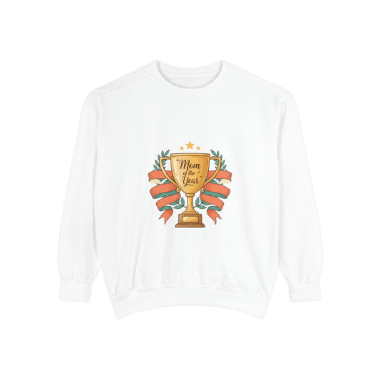 Sweatshirt — "Mom of the Year" Trophy Graphic Crewneck Merit Sell