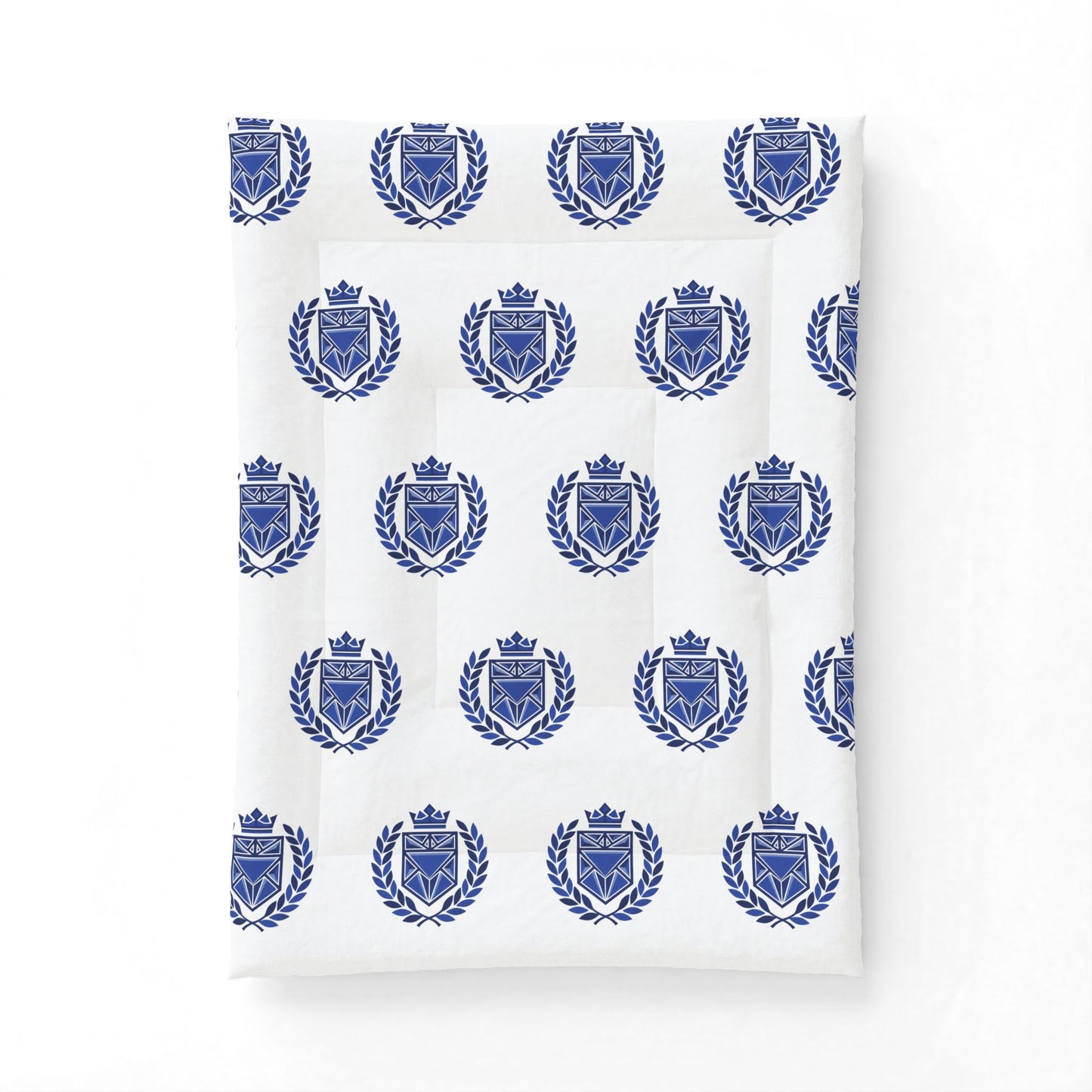 Blue Heraldic Crest Cotton Comforter — Classic Laurel & Crown Bedding