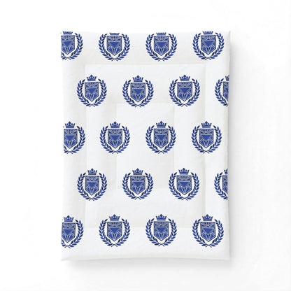 Blue Heraldic Crest Cotton Comforter — Classic Laurel & Crown Bedding