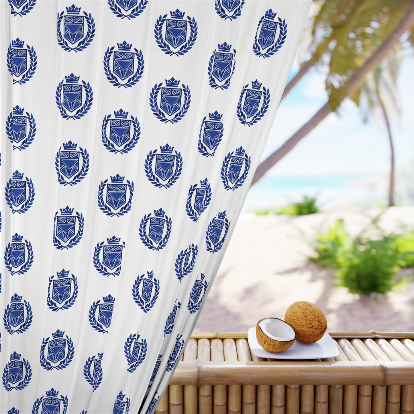 Blue Nautical Anchor Pattern Window Curtain — Coastal Ocean-Themed Drapery (Single Panel)