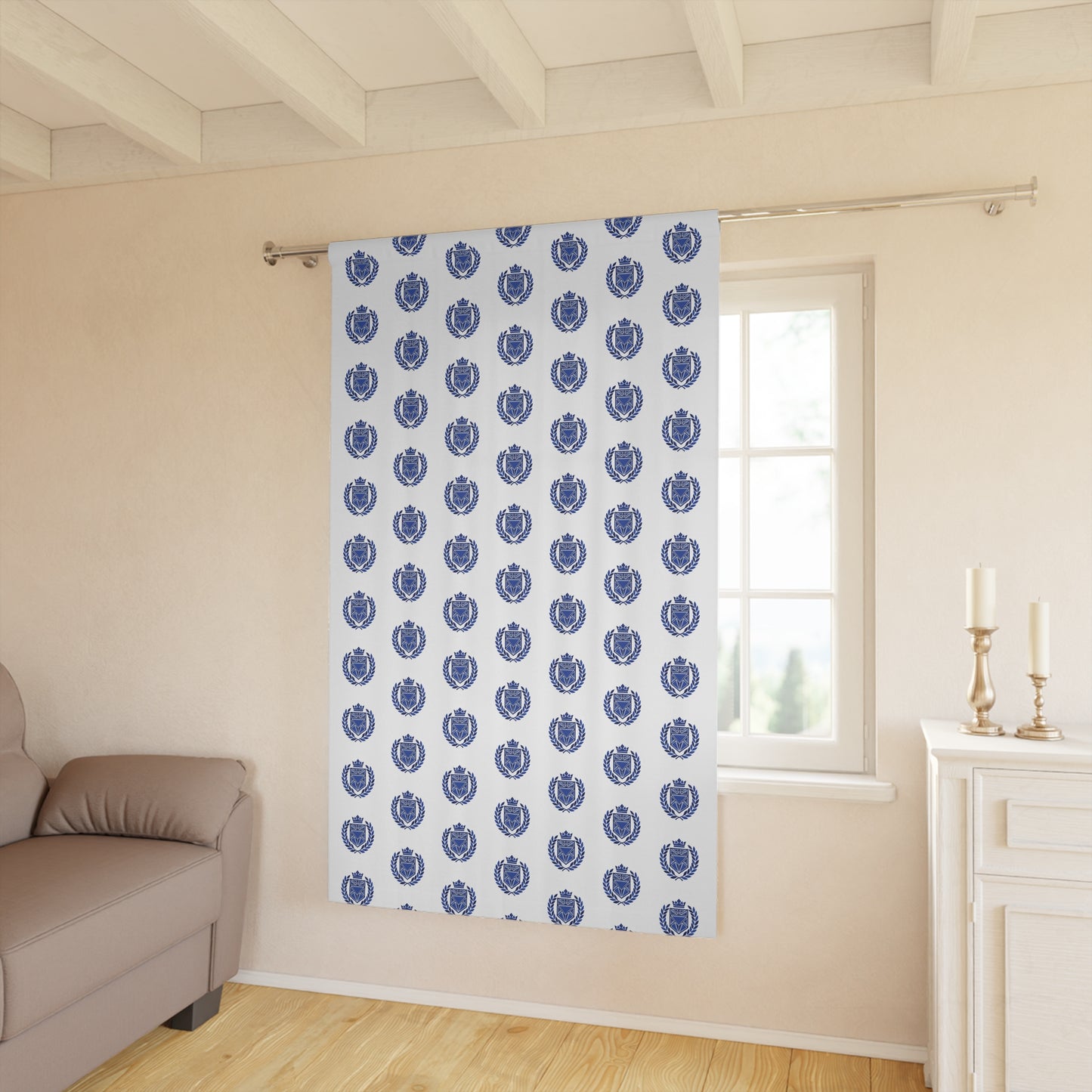 Blue Nautical Anchor Pattern Window Curtain — Coastal Ocean-Themed Drapery (Single Panel)