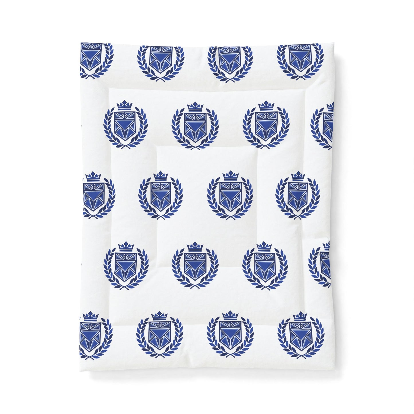Blue Heraldic Crest Cotton Comforter — Classic Laurel & Crown Bedding