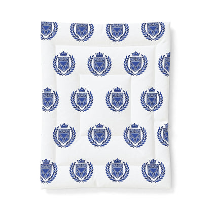 Blue Heraldic Crest Cotton Comforter — Classic Laurel & Crown Bedding