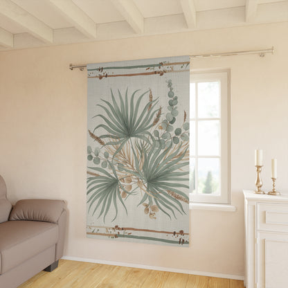 Botanical Palm Window Curtain — Neutral Green Tropical Sheer Panel