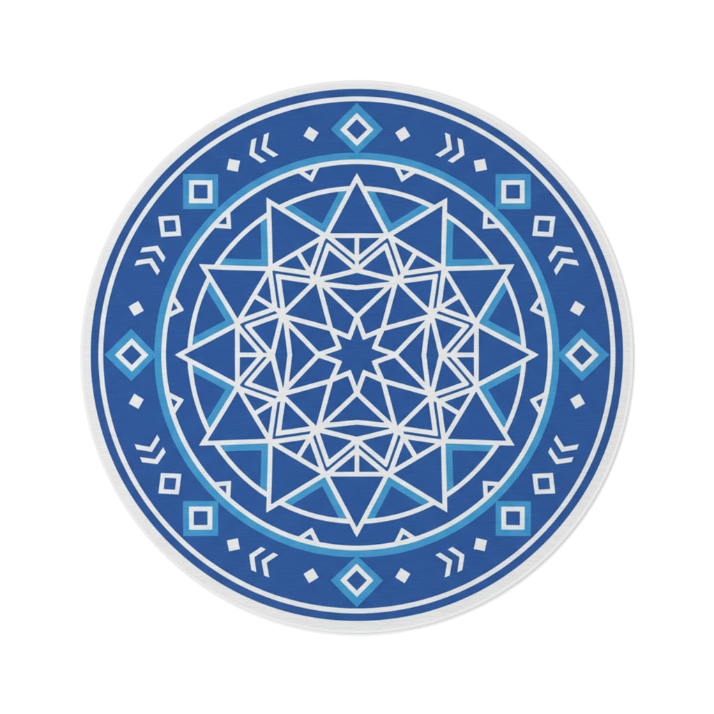 Blue Mandala Round Rug — Geometric Boho Accent Floor Mat