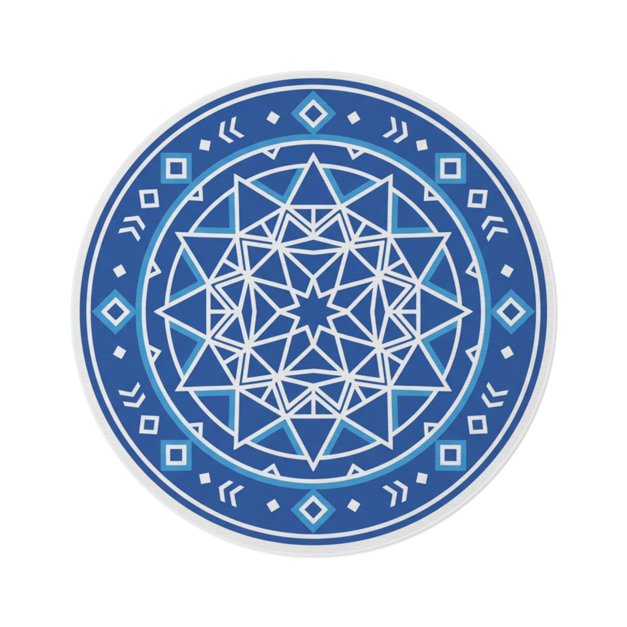 Blue Mandala Round Rug — Geometric Boho Accent Floor Mat