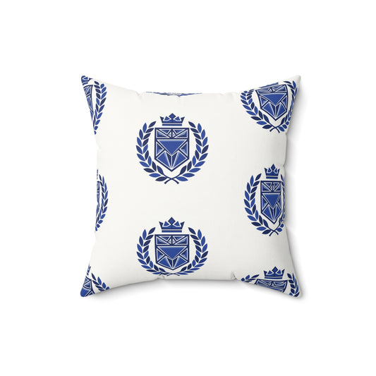 Crested Faux Suede Square Pillow Navy Laurel Emblem Decorative Throw