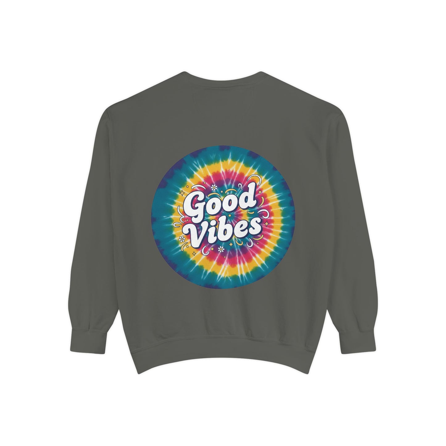 Tie-Dye "Good Vibes" Sweatshirt — Retro Colorful Cozy Pullover