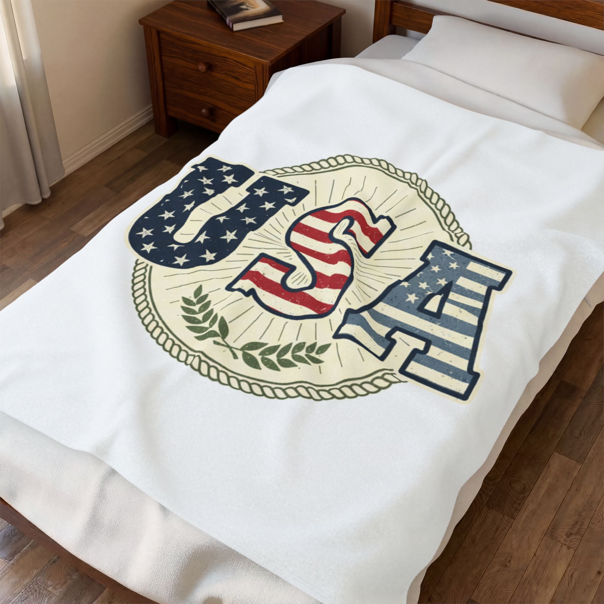 USA Flag Velveteen Plush Blanket — Patriotic American Throw for 4th of July & Veterans Day