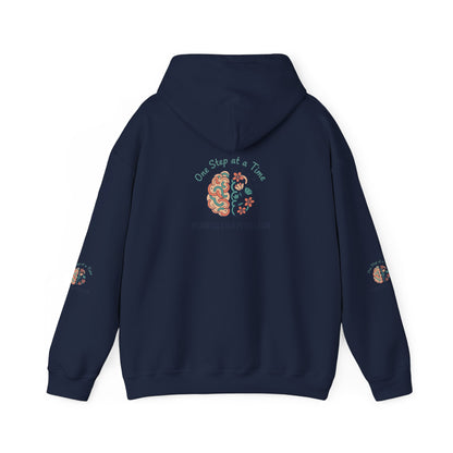 Hoodie — 'One Step at a Time' Brain & Flowers Motivational Pullover