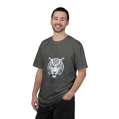 Fearless White Tiger T-Shirt — Bold Graphic Tee with 'FEARLESS' Text