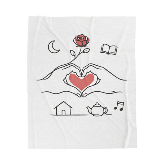 Plush Blanket — Cozy Heart & Home Illustration Velveteen Throw