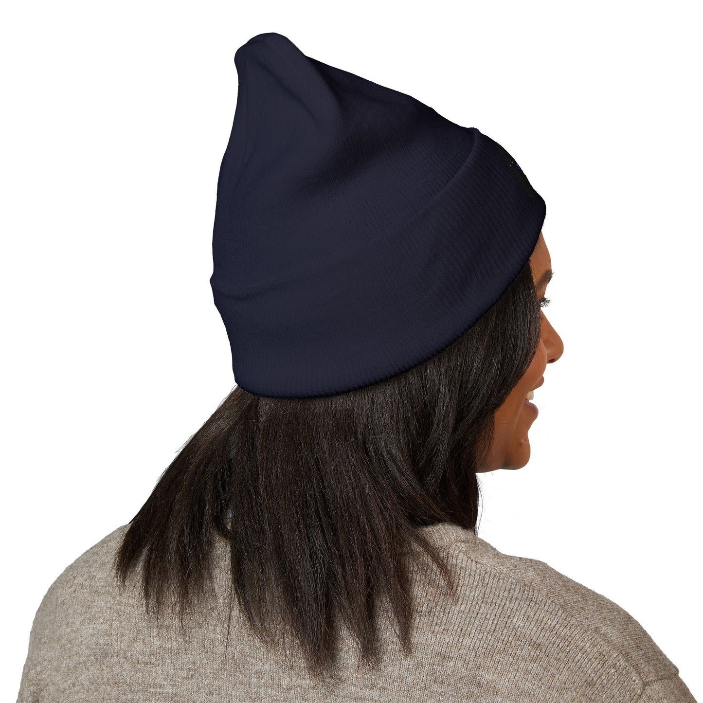 Classic Cuffed Beanie — Embroidered 'Never Stop' Blue Patch Winter Hat