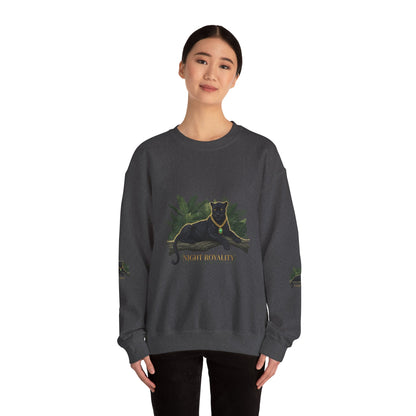 Panther Royale Crewneck Sweatshirt — "Night Royalty" Black Cat Graphic
