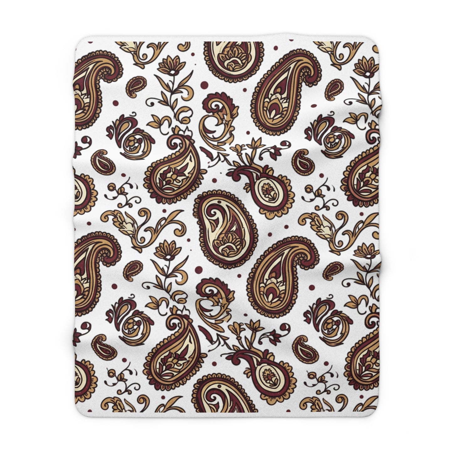 Paisley Sherpa Fleece Blanket — Cozy Brown Vintage Pattern