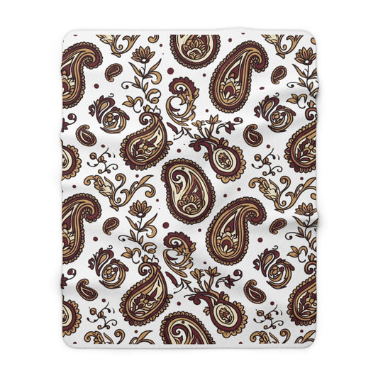 Paisley Sherpa Fleece Blanket — Cozy Brown Vintage Pattern