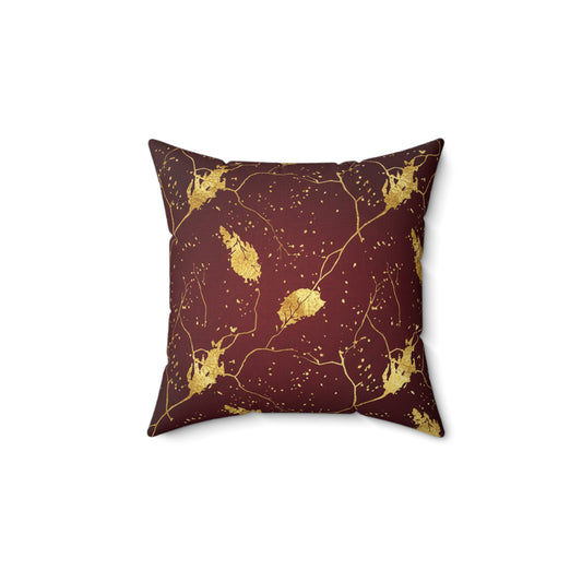 Square Pillow — Burgundy Faux Suede with Gold Botanical Accents Merit Sell