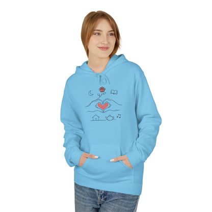 Cozy Heart & Rose Hoodie — Comfort, Home, Tea, Books Design