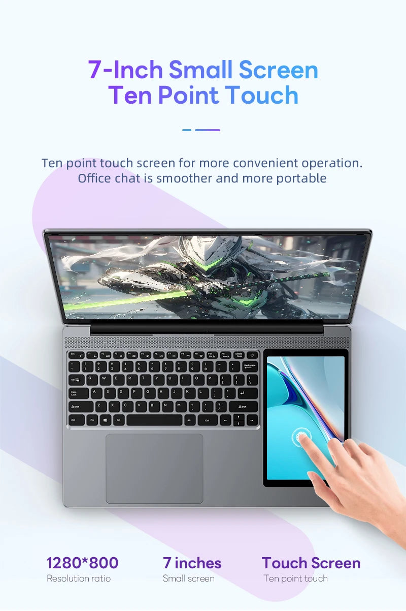 15.6"+7" Dual Screen Laptop Intel Celeron N100 32GB 16GB DDR4 RGB Backlit Keyboard Computer Notebook Laptops Touch Screen - Merit Sell