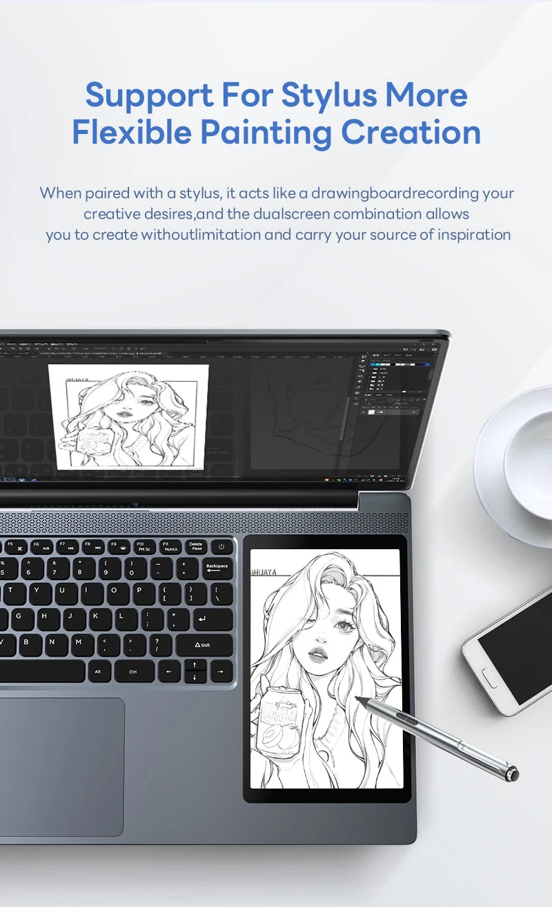 15.6"+7" Dual Screen Laptop Intel Celeron N100 32GB 16GB DDR4 RGB Backlit Keyboard Computer Notebook Laptops Touch Screen - Merit Sell