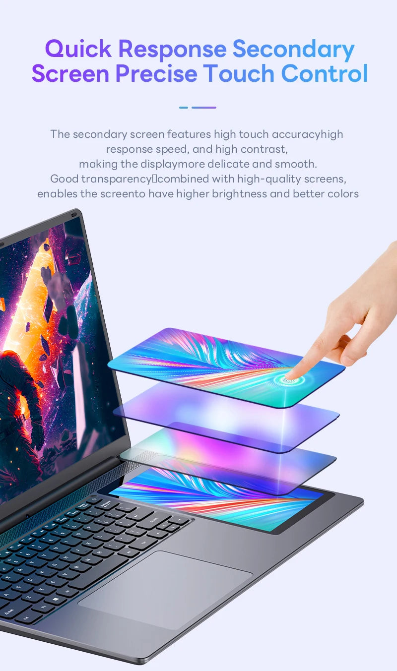 15.6"+7" Dual Screen Laptop Intel Celeron N100 32GB 16GB DDR4 RGB Backlit Keyboard Computer Notebook Laptops Touch Screen - Merit Sell