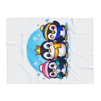 Penguin Pixel Trio Fleece Blanket — Cute Arctic Winter Throw for Kids & Holiday Gifts