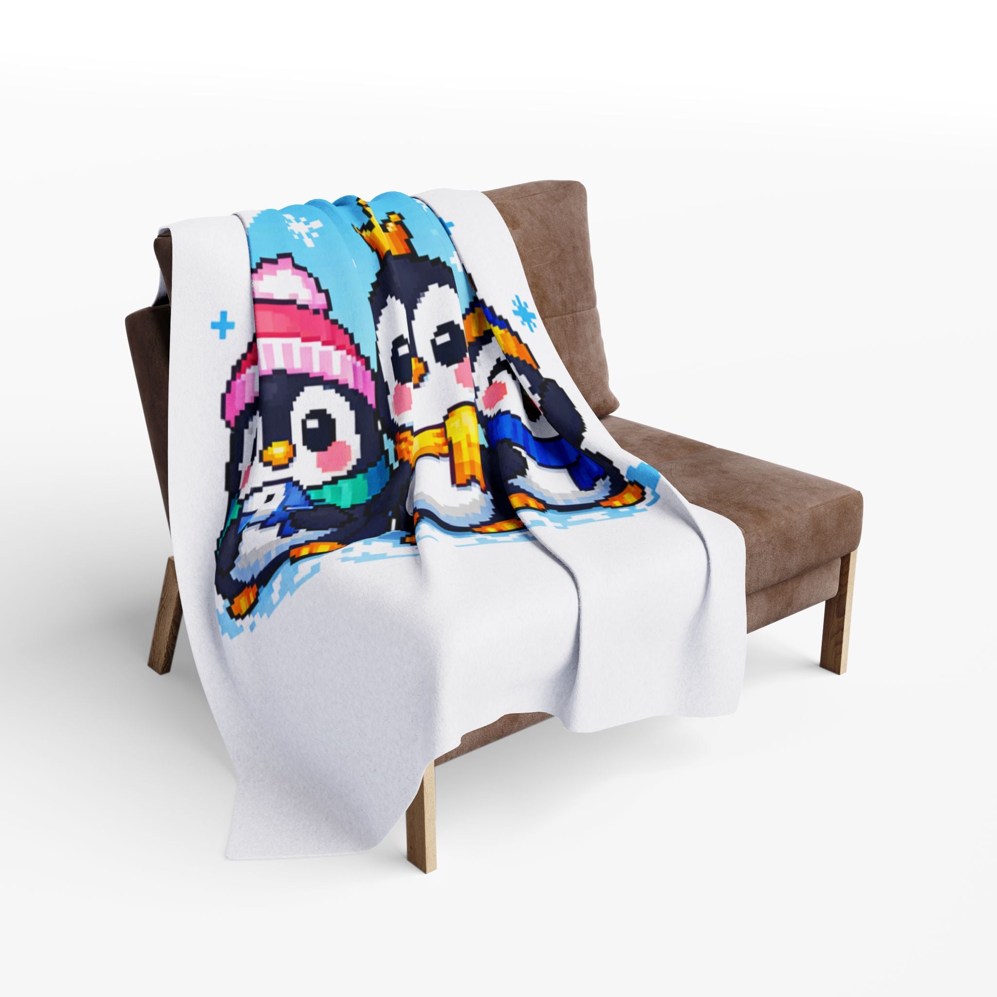 Penguin Pixel Trio Fleece Blanket — Cute Arctic Winter Throw for Kids & Holiday Gifts