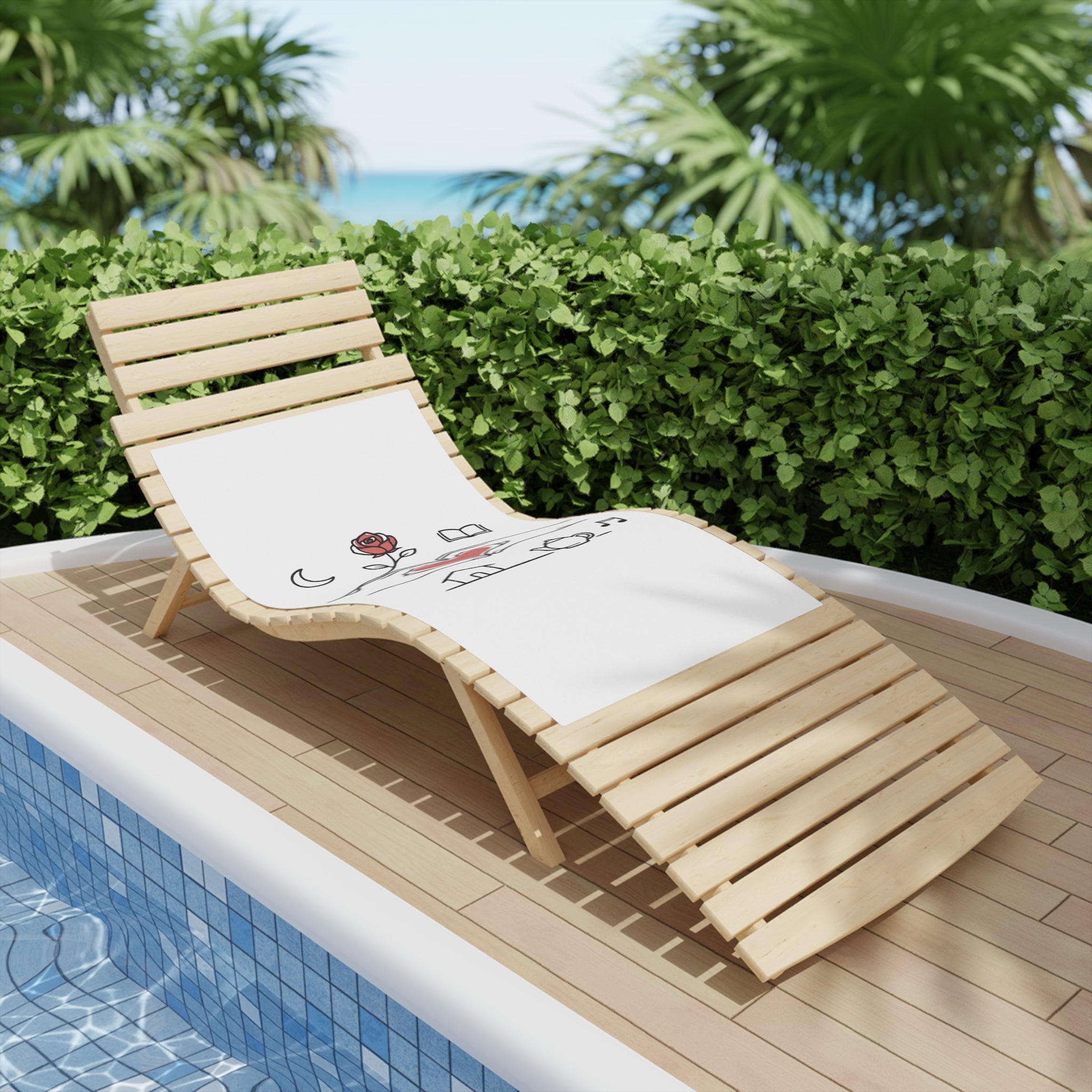 Beach Towel — Heart Hands Rose Design (Moon, Book, Tea, Home Icons)